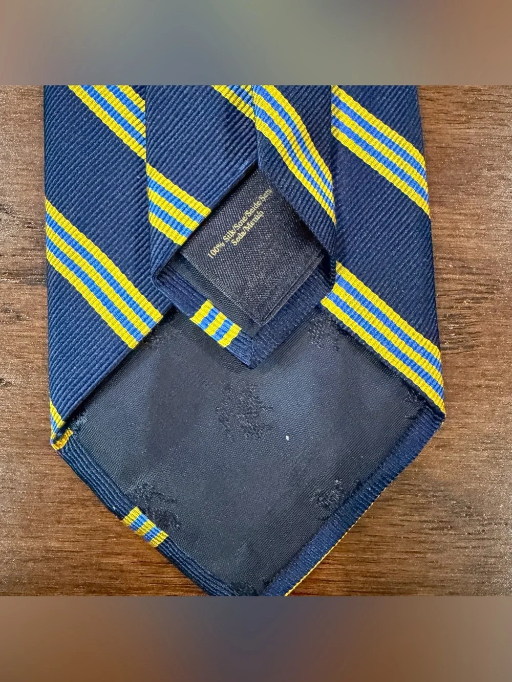 Brooks Brothers 100% Silk Tie Mens Navy/Yellow Striped Made In New York USA